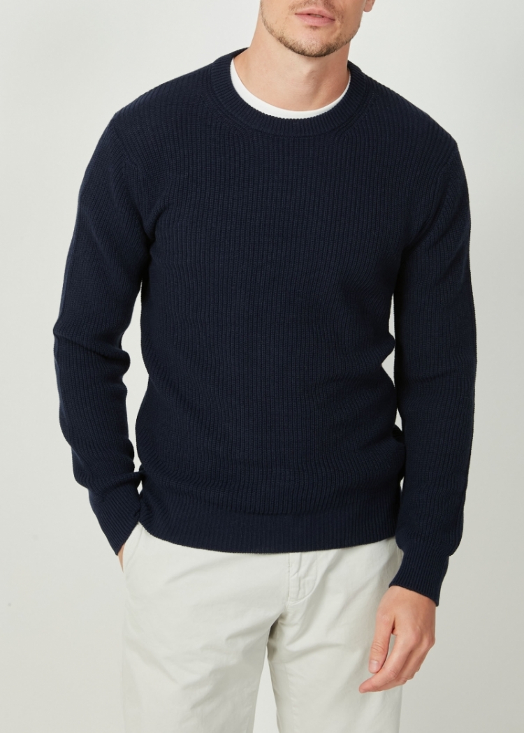 Rib Crew Men Knitted Pullover 1 NAVY
