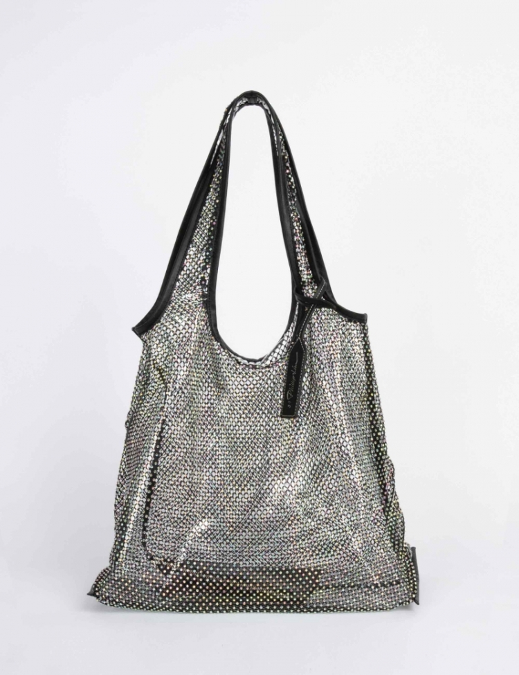 FINE CRYSTAL MESH MARKET TOTE BA001 BLACK