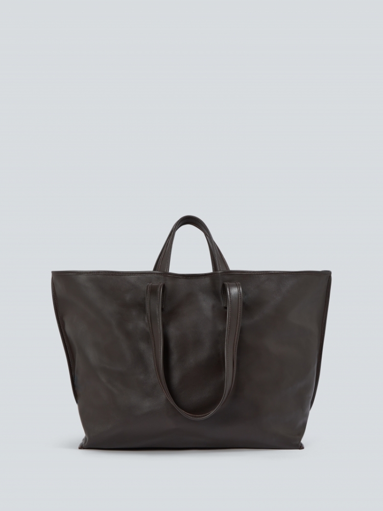 Tote calf leather dark brown
