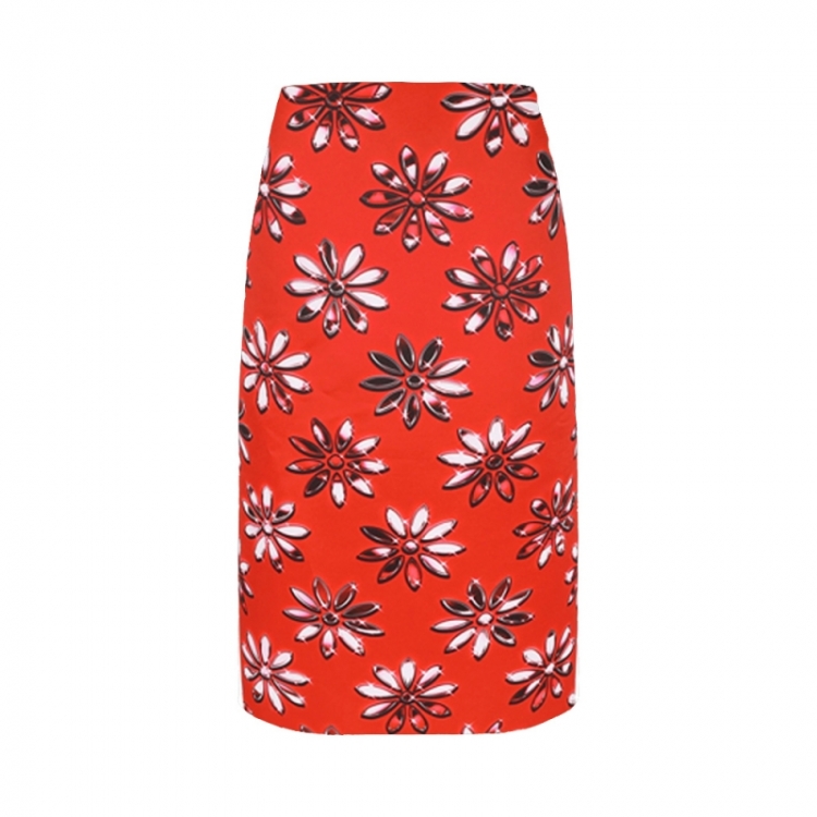 MIDI STRAIGHT SKIRT RED MULTI