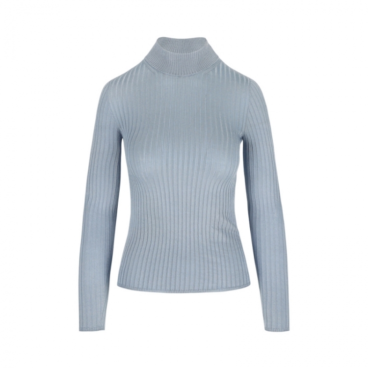 LONG SLEEVES RIB SWEATER BLUE