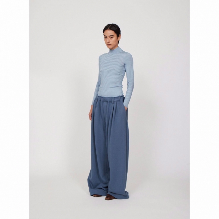 LONG SLEEVES RIB SWEATER BLUE