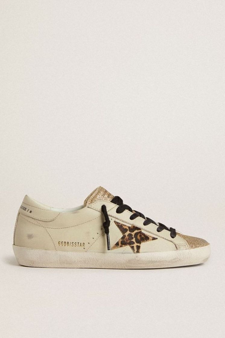SUPER STAR LEATHER UPPER GLITT - LIGHT BEIGE/D
