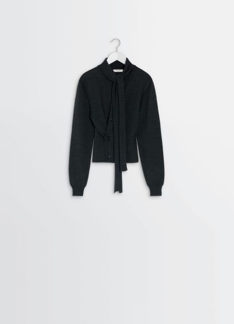TWISTED CARDIGAN WITH SCARF - ANTHRACITE