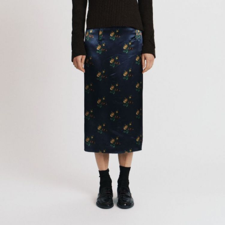 FLORAL SATIN - NAVY MULTI