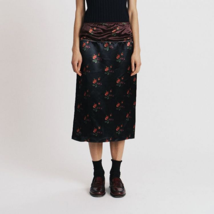 FLORAL SATIN - NAVY / BROWN