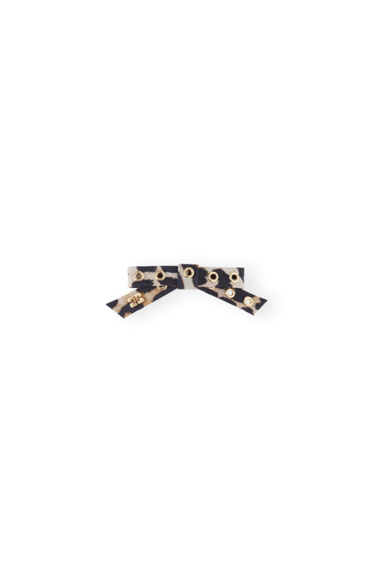 Eyelet Bow Barrette Nylon - Leopard