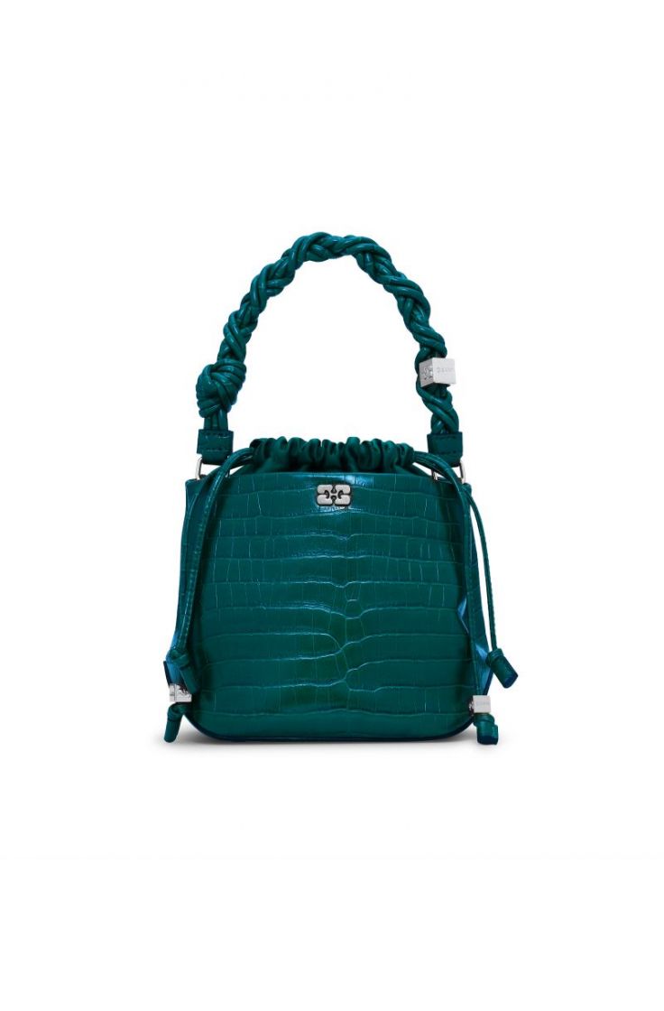 Ganni Bou Bucket Bag Croco - Pineneedle