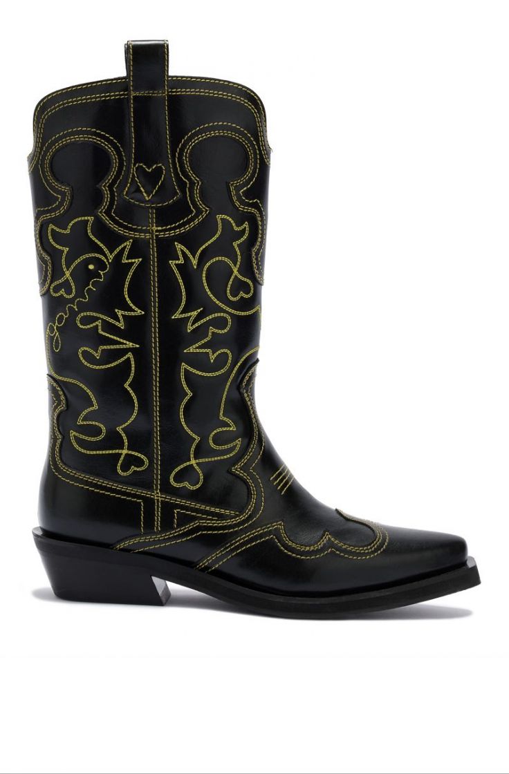 Mid Shaft Embroidered Western - Blazing Yello