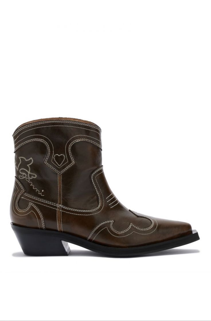 Low Shaft Embroidered Western - Dark Olive