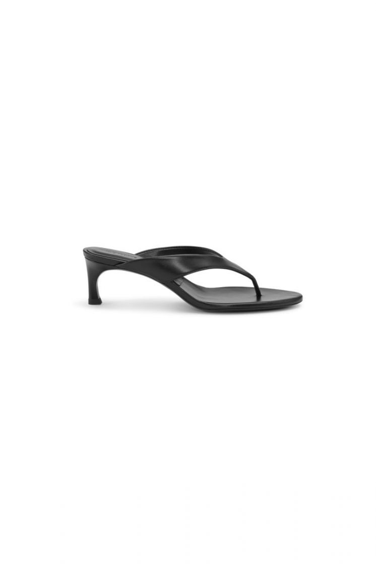 Kitten Heel Leather Mule - Black