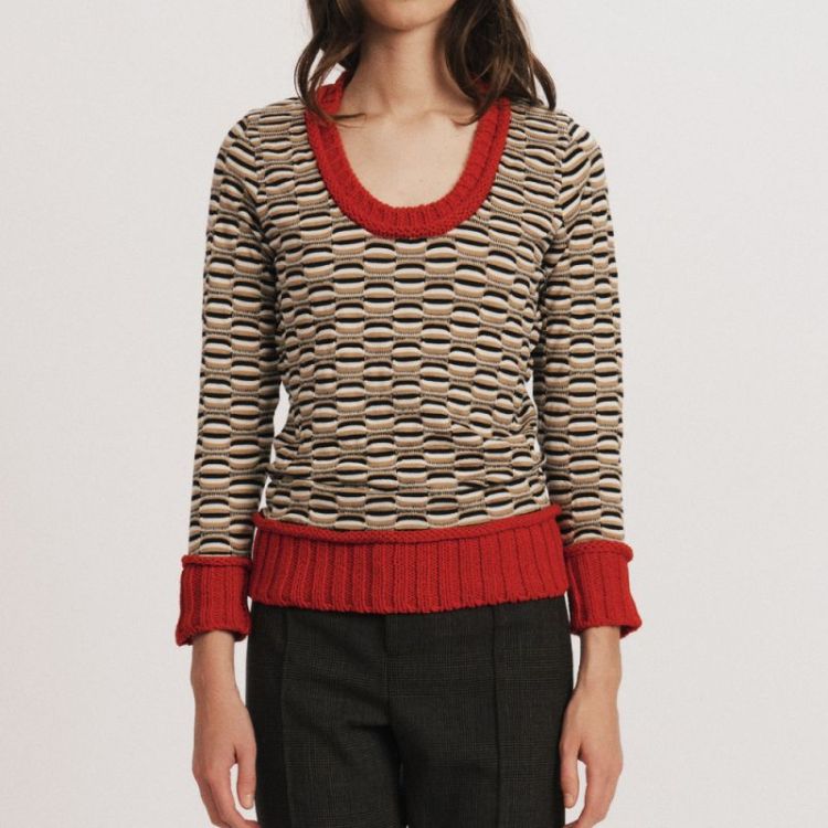 U-NECK SWEATER - SAND/BLACK/WH
