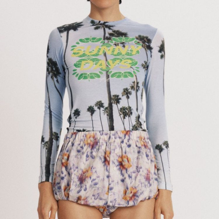 FITTED T-SHIRT WITH LONG SLEEV - BLUE MULTI