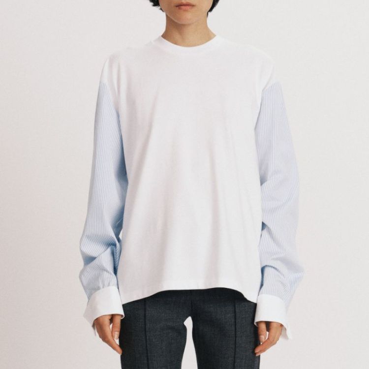 T-SHIRT WITH SHIRTING SLEEVES - WHITE MULTI