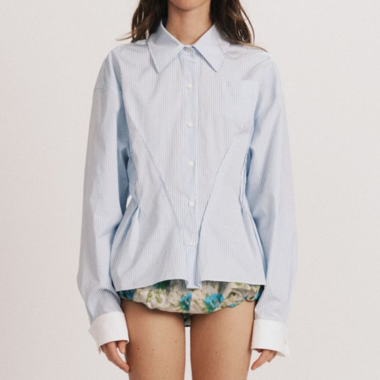 WAISTED SHIRT - WHITE / LT. B