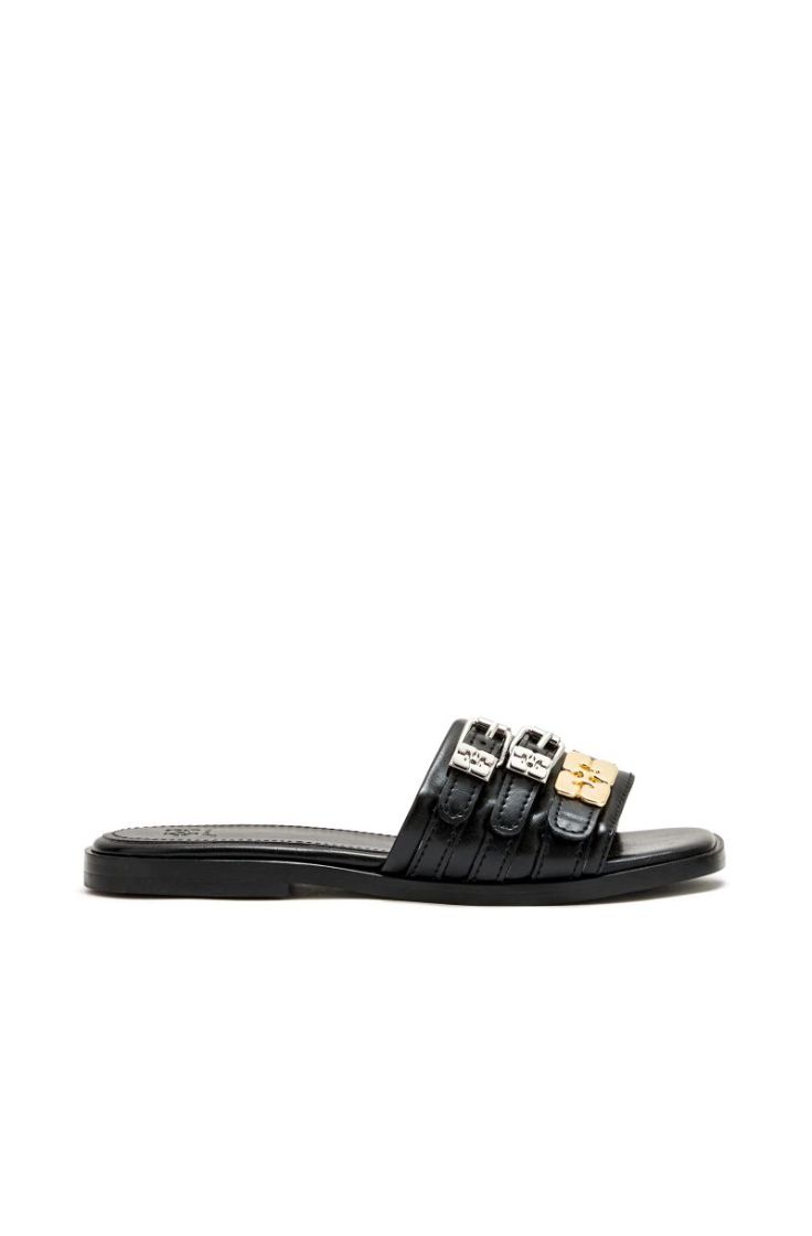 Sue Triple Flat Mule Crinkle - Black