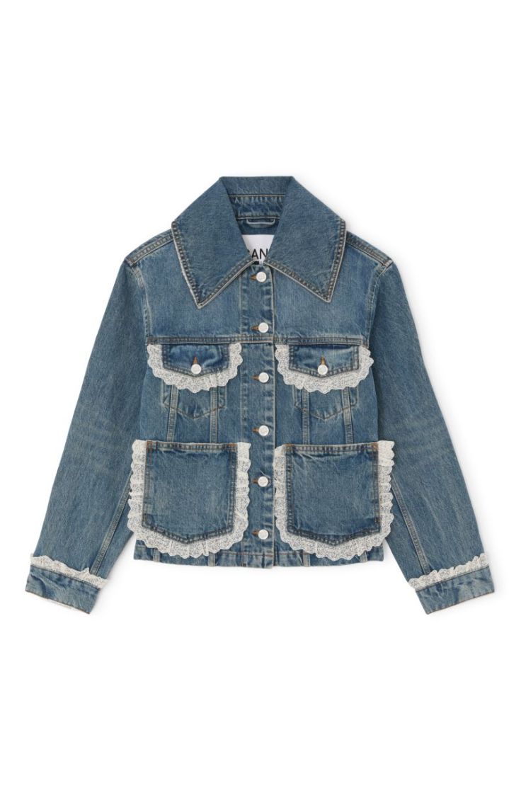 Rigid Denim Lace Jacket - Dark Blue Vin
