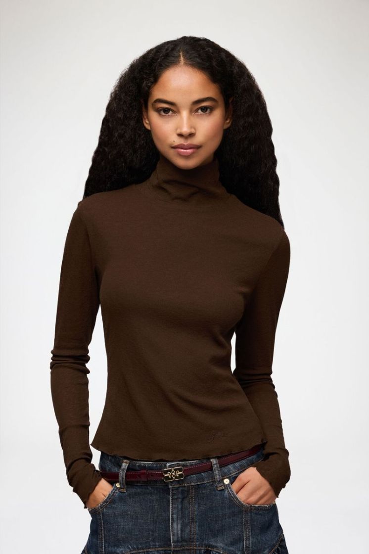 Marl Mesh Turtleneck - Demitasse