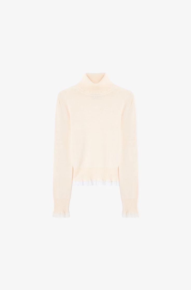 Merino Turtleneck w lace detai - Egret