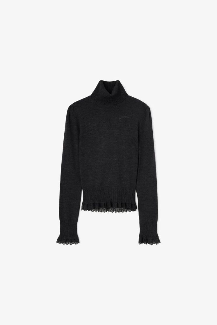 Merino Turtleneck w lace detai - Phantom