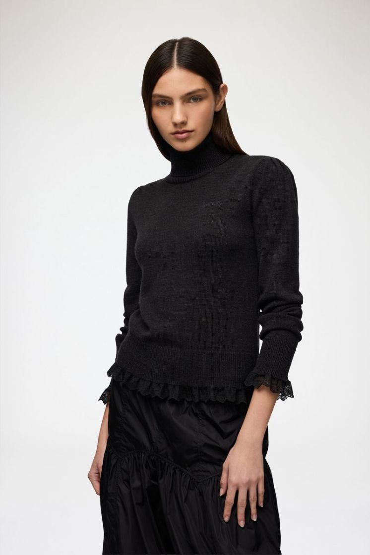 Merino Turtleneck w lace detai - Phantom