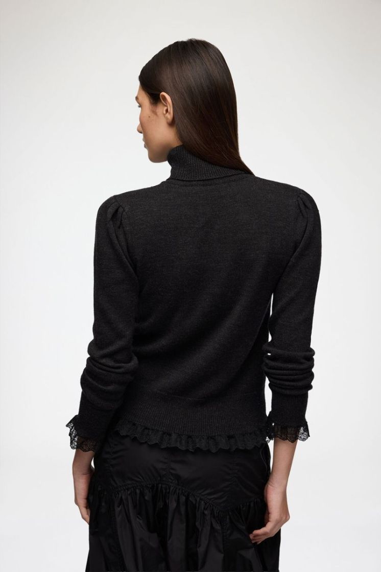 Merino Turtleneck w lace detai - Phantom