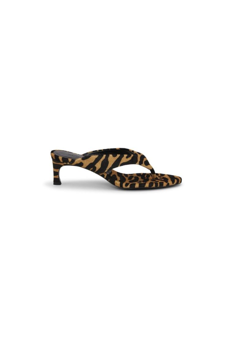 KITTEN HEEL PRINTED FUR MULE - 1000 BLACK CO