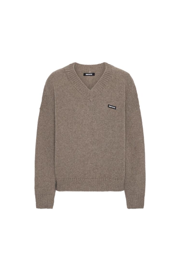 KNIT V-NECK JUMPER - Fossil