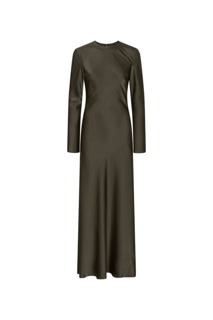 SATIN MAXI DRESS - Black Olive