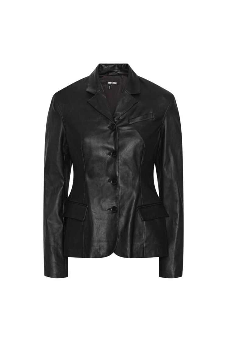 FITTED LEATHER BLAZER - BLACK