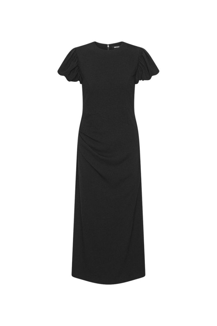 MIDI PUFF SLEEVE DRESS - BLACK