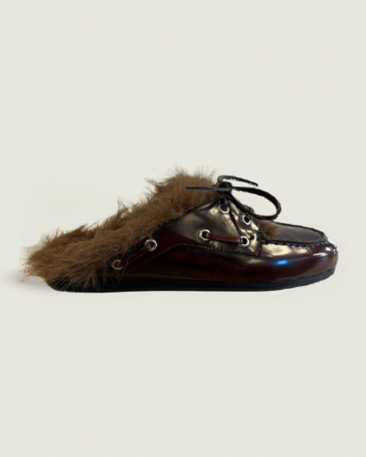 Boat Loafer Mule Hairy Fur - B 10011 BURGU