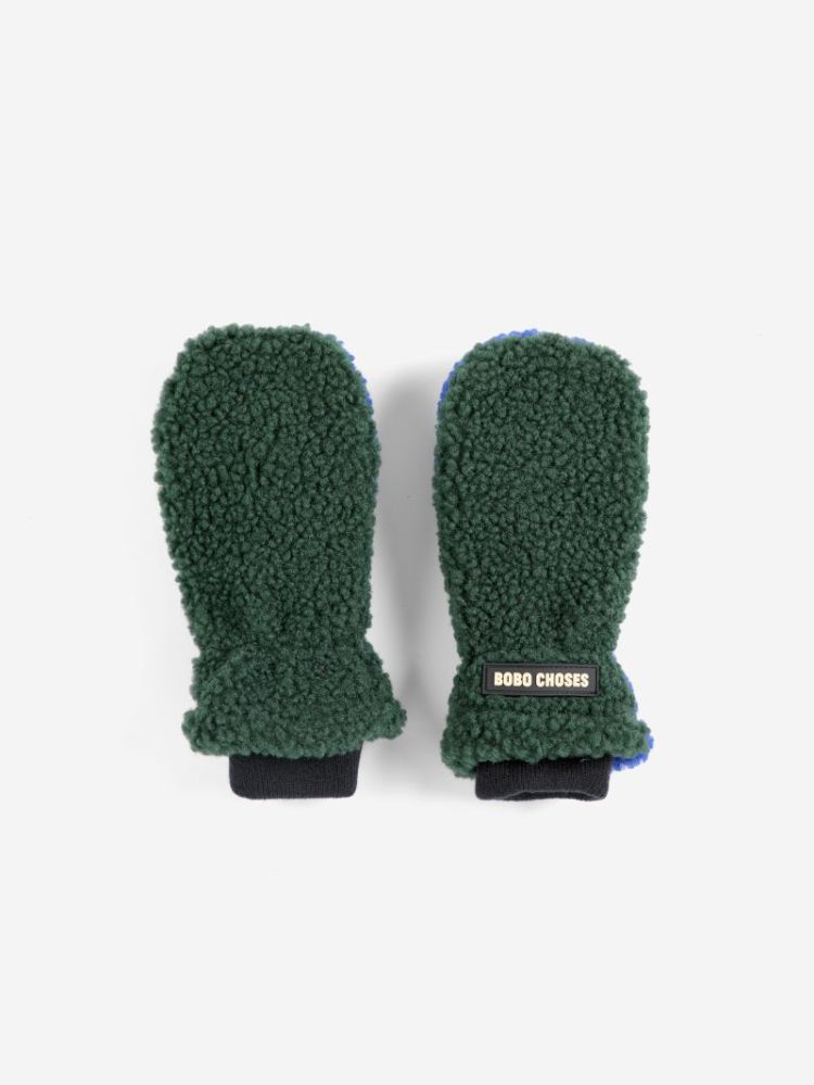 Color Block sheepskin mittens 360 DARK GREEN