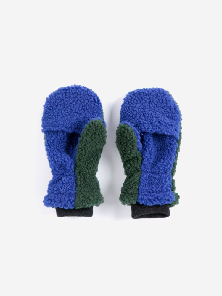Color Block sheepskin mittens 360 DARK GREEN