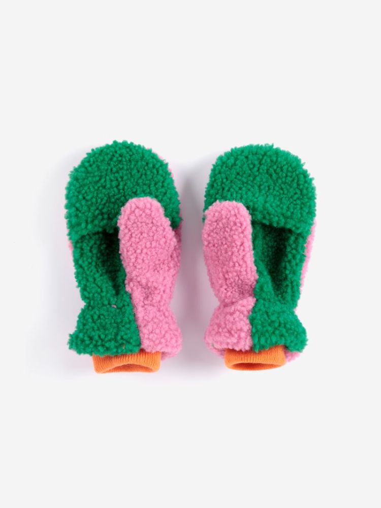 Color Block sheepskin mittens 561 FUCHSIA