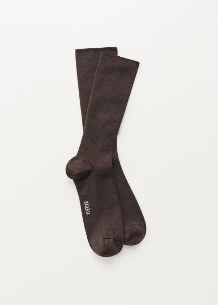 Wool Rib Socks - Brown