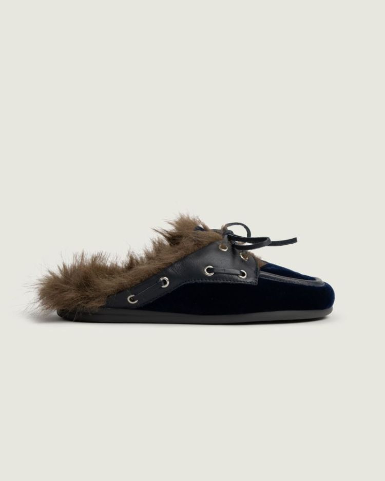 Boat Loafer Mule Hairy Fur - V 404 Navy