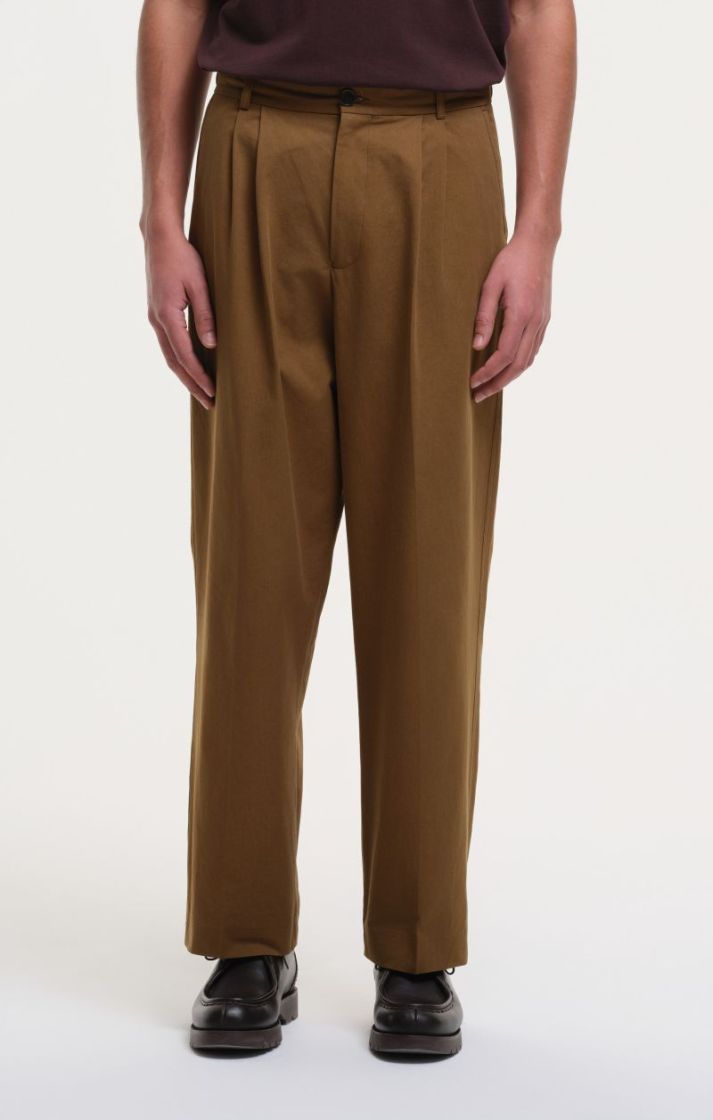 Double Pleat Pants Cotton - Dark Olive