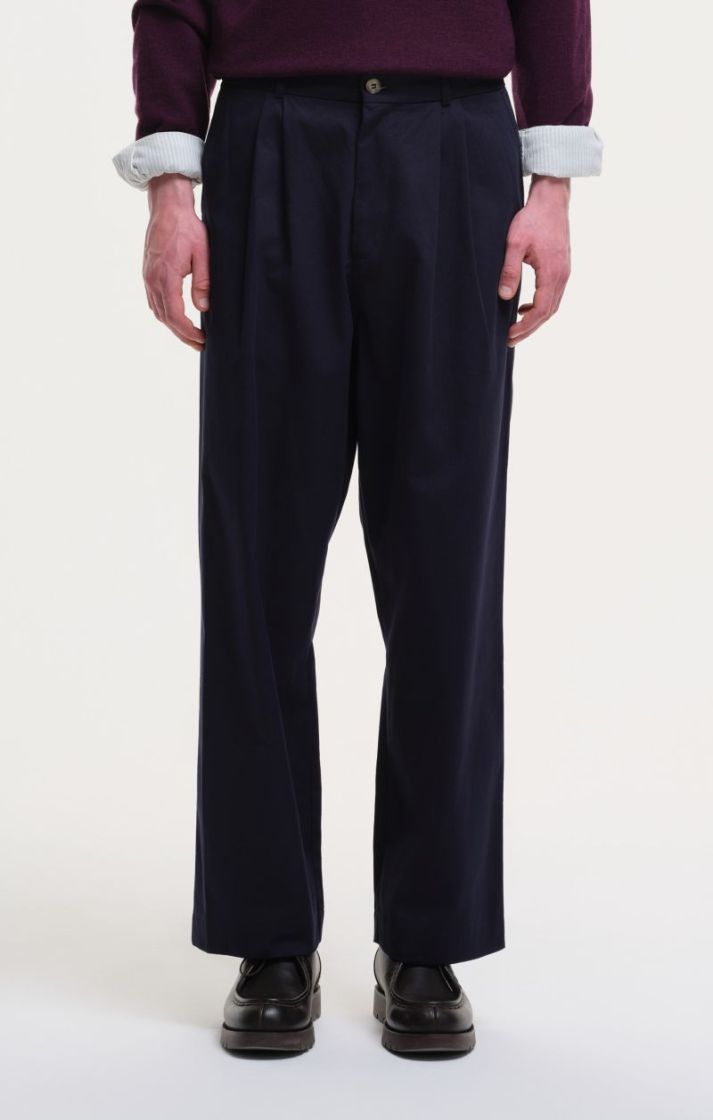 Double Pleat Pants Cotton - Navy