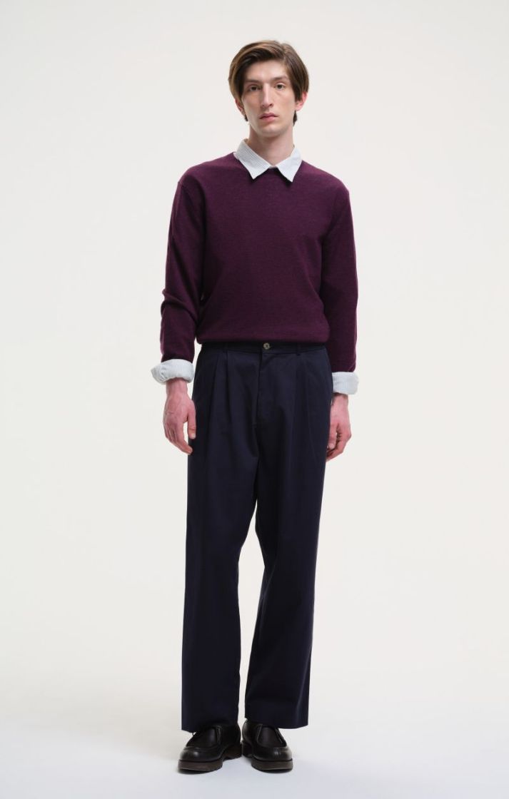 Double Pleat Pants Cotton - Navy