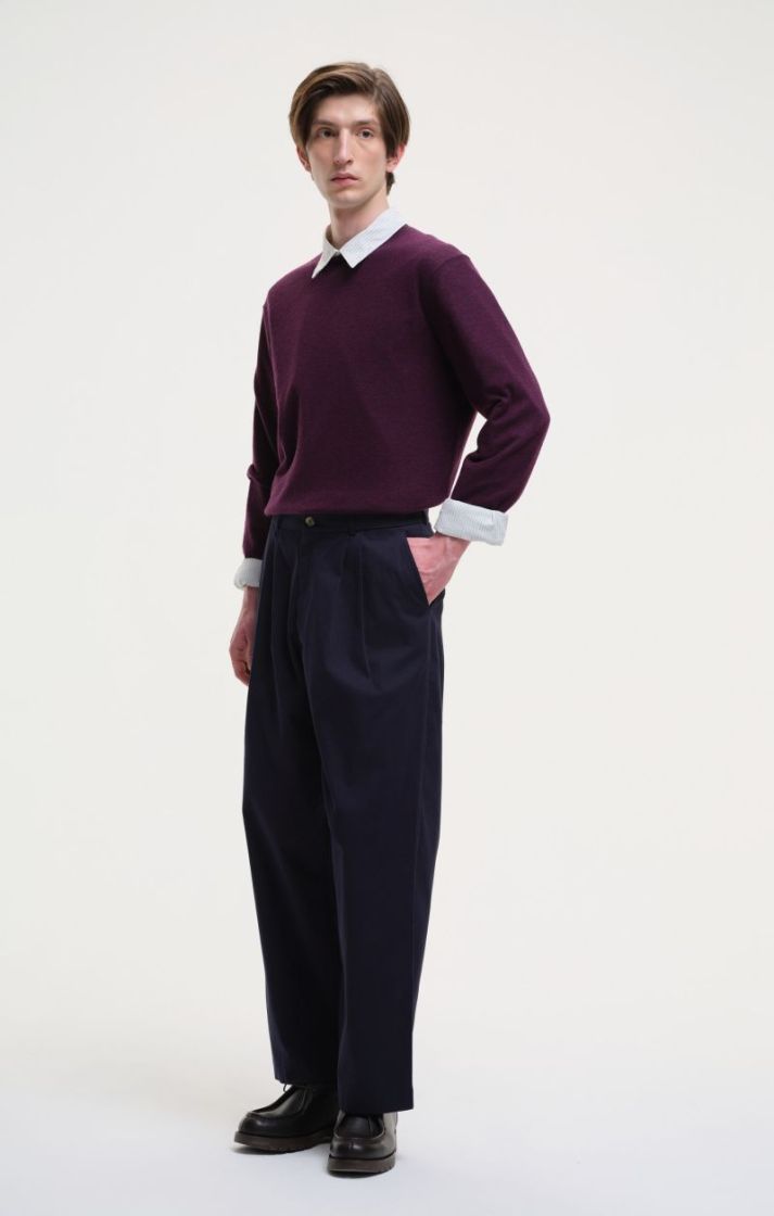 Double Pleat Pants Cotton - Navy